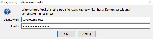logowanie phpmyadmin