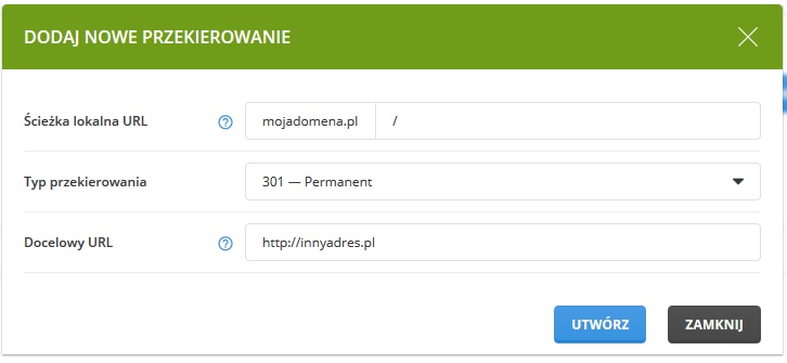 Przekierowania i wskaźniki domen
