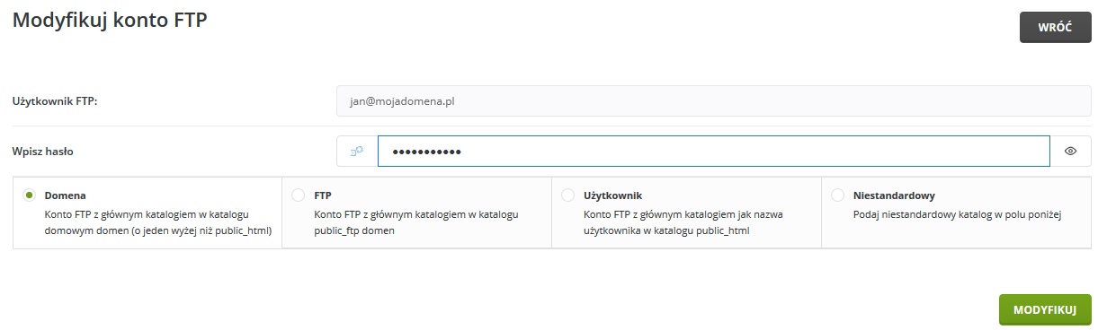 Zmiana hasła do konta ftp