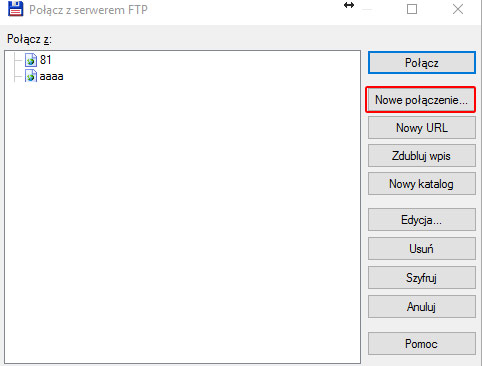 nowe połaczenie ftp