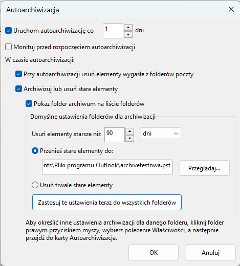 Opcje autoarchiwizacji