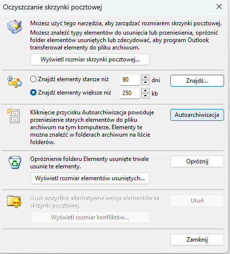 Ręczne uruchomienie autoarchiwizacji