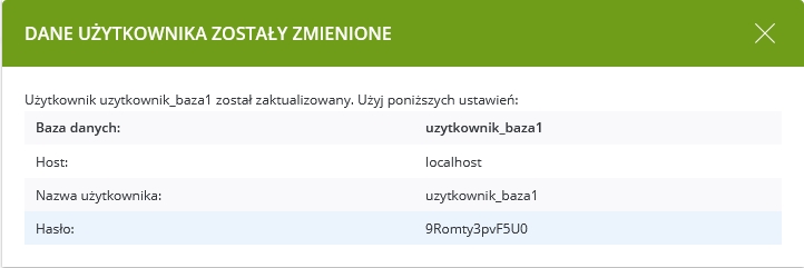 Zmiana hasła do bazy danych