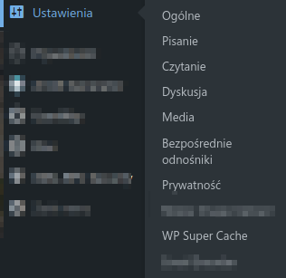 przejście do menu wtyczki wp super cache