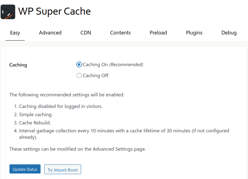 Aktywacja pamięci podręcznej cache w opcjach wtyczki wp super cache